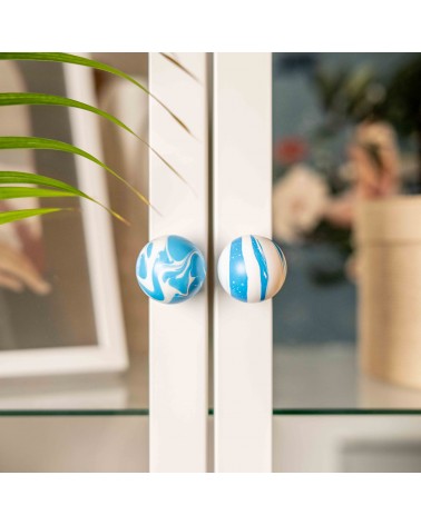 Bouton de meuble en bois de Hêtre Bleu Azur -  poignée design