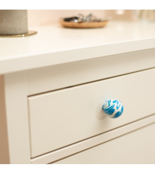 Bouton de meuble en bois de Hêtre Bleu Azur -  poignée design
