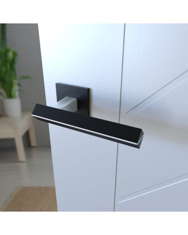 Poignée de porte en zamak CARRERA poignée design couleur 1 vue de haut montée sur une porte