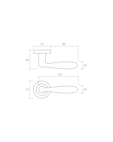 Poignée de porte zamak HANDY avec dimensions