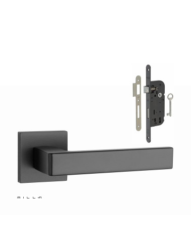 Set poignée de porte noire SULLA avec la serrure Clef de Chambre noire sur fond blanc