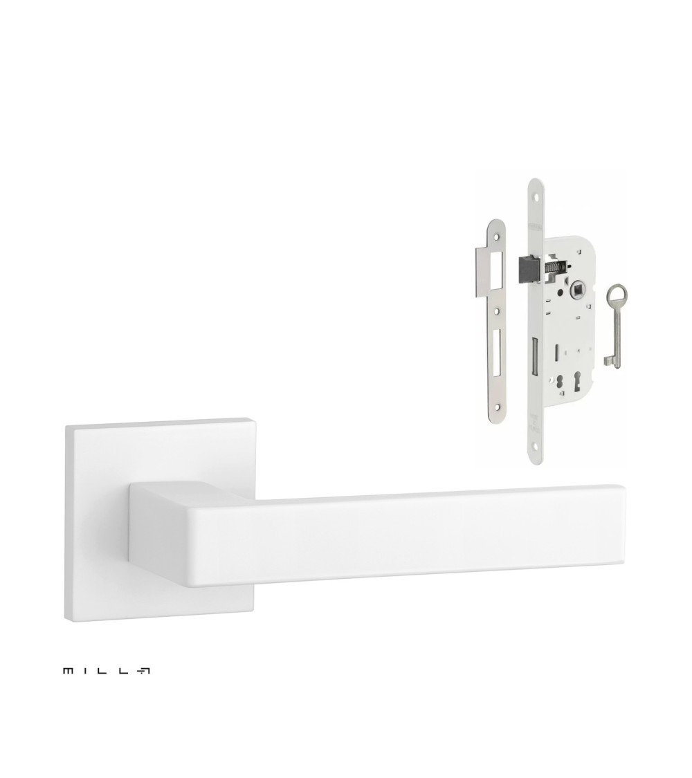 Set poignée de porte blanche SULLA avec la serrure Clef de Chambre blanche sur fond blanc