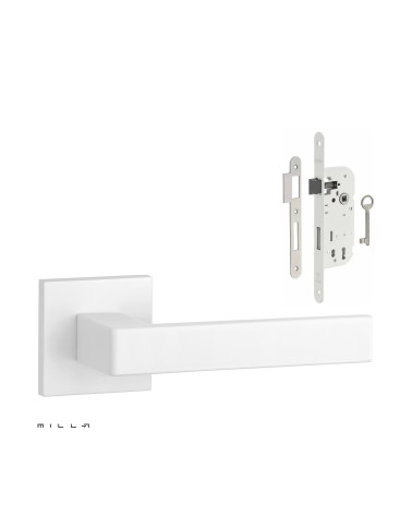 Set poignée de porte blanche SULLA avec la serrure Clef de Chambre blanche sur fond blanc