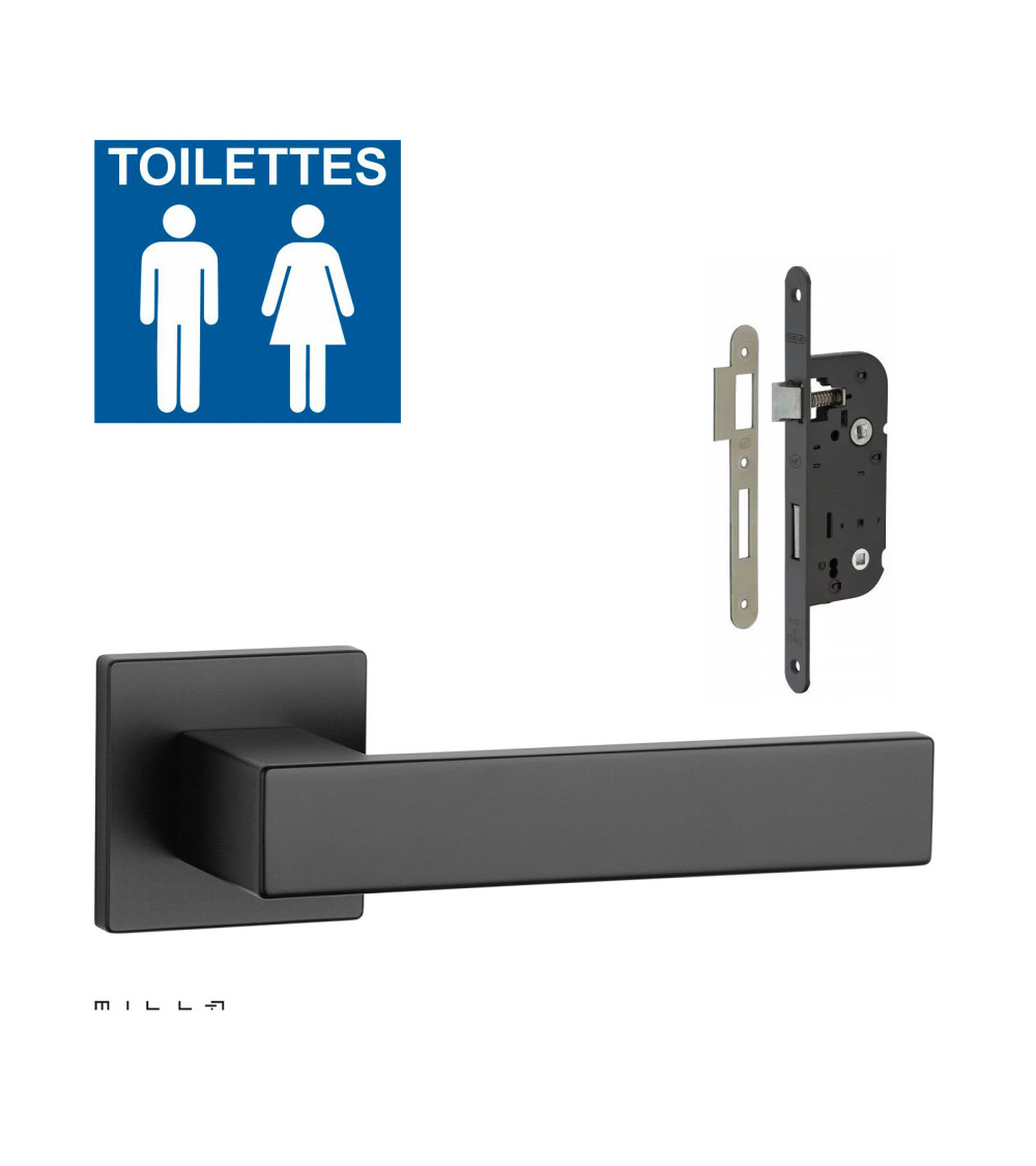 Set poignée de porte blanche PINA avec la serrure WC blanche sur fond blanc