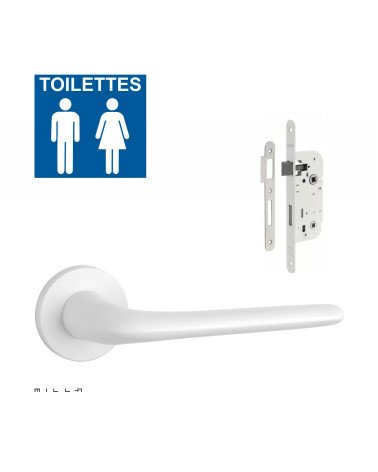 Set poignée de porte blanche AZALIA avec la serrure WC blanche sur fond blanc