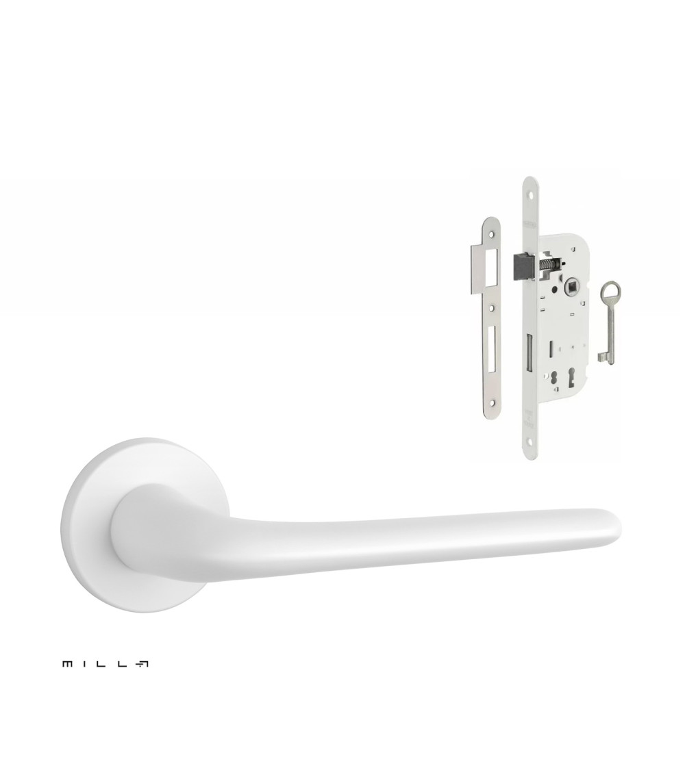 Set poignée de porte blanche KALMIA avec la serrure Clef de Chambre blanche sur fond blanc