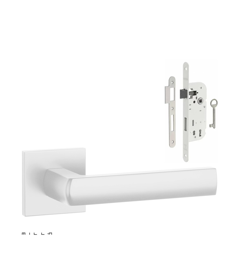 Set poignée de porte blanche HOSTA avec la serrure Clef de Chambre blanche sur fond blanc