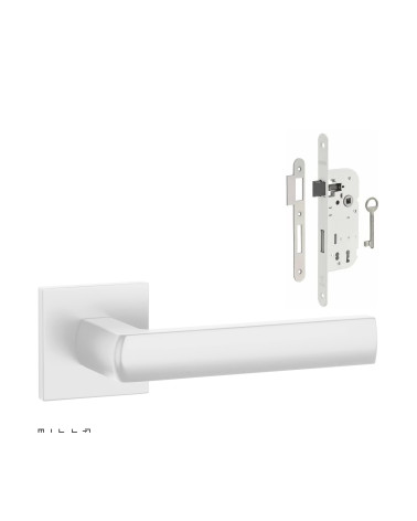 Set poignée de porte blanche HOSTA avec la serrure Clef de Chambre blanche sur fond blanc