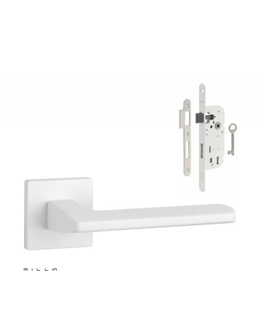 Set poignée de porte blanche YUKA avec la serrure Clef de Chambre blanche sur fond blanc