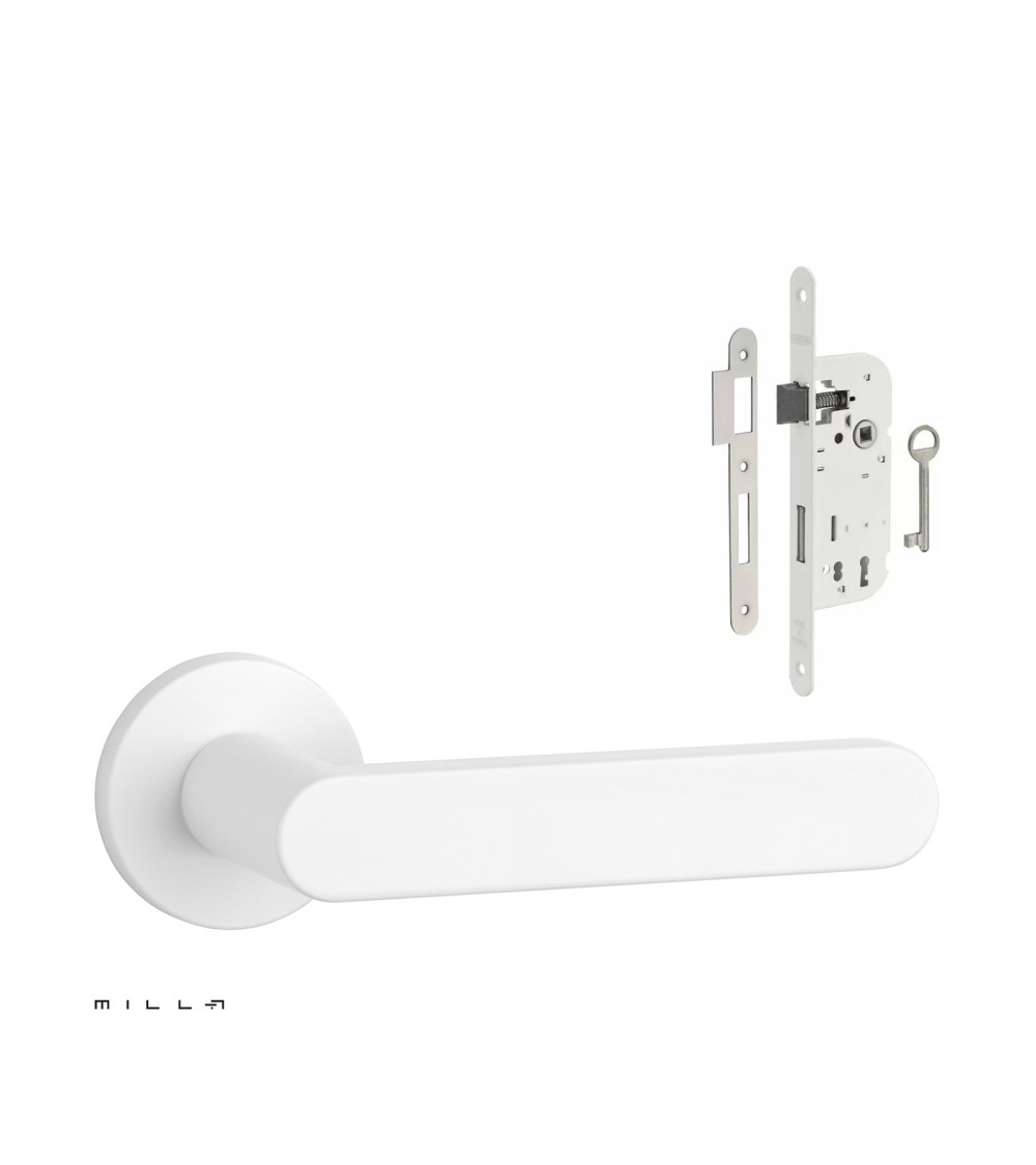Set poignée de porte blanche ALORA avec la serrure Clef de Chambre blanche sur fond blanc