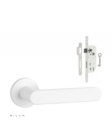 Set poignée de porte blanche ALORA avec la serrure Clef de Chambre blanche sur fond blanc