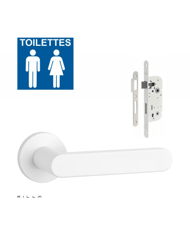 Set poignée de porte blanche ALORA avec la serrure WC blanche sur fond blanc