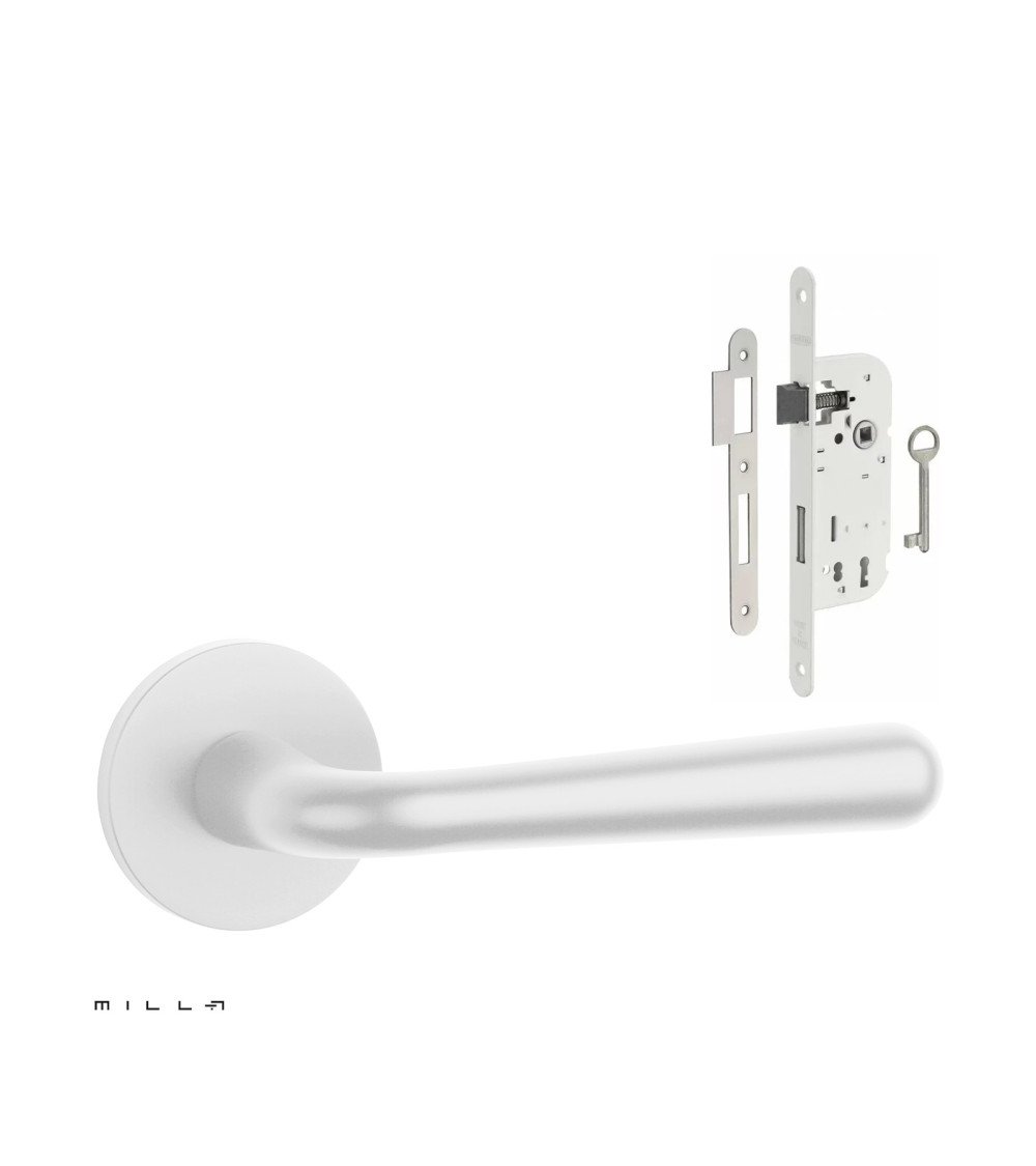 Set poignée de porte blanche IRGA avec la serrure Clef de Chambre blanche sur fond blanc