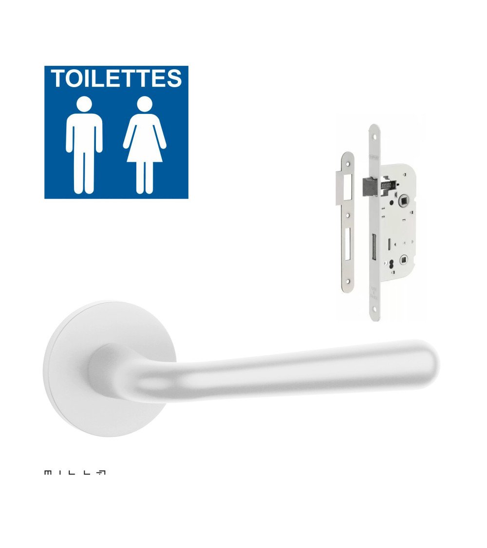 Set poignée de porte blanche IRGA avec la serrure WC blanche sur fond blanc