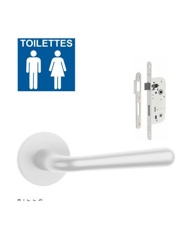 Set poignée de porte blanche IRGA avec la serrure WC blanche sur fond blanc