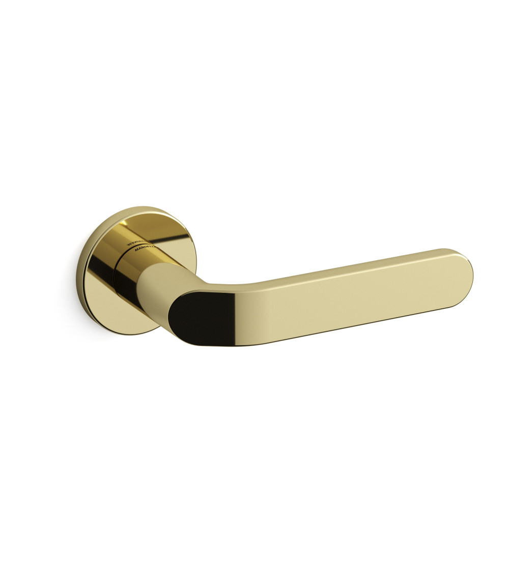 Italian designer door handle in classic shape available in polished gold and satin gold