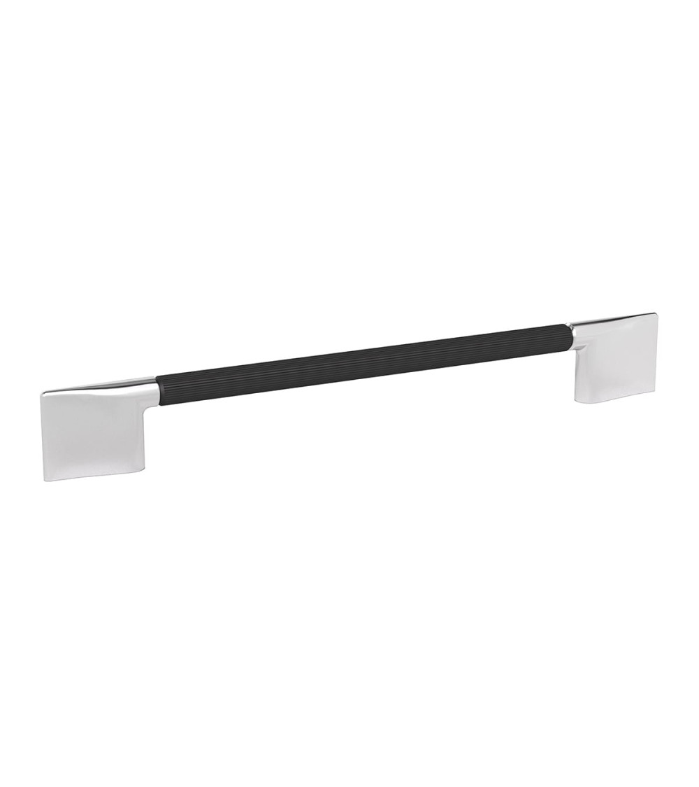 Poignée de meuble anode noire/chrome brillant REMO striée poignée design