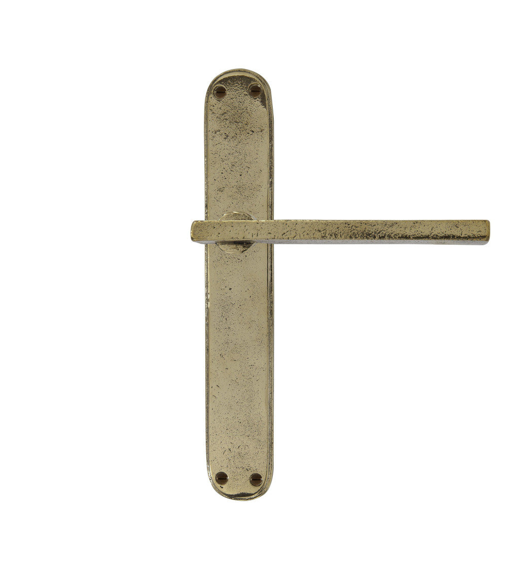 door handle on longitudinal plate in polished bronze for an architectural style
