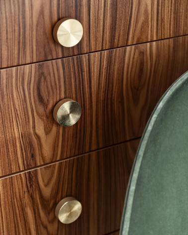 Bouton de meuble or mat TOVE poignée design vue de face alignée verticalement sur une commode