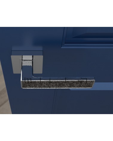 Poignée de porte zamak GLAMOUR quincaillerie design couleur 1 vue de haut montée sur une porte