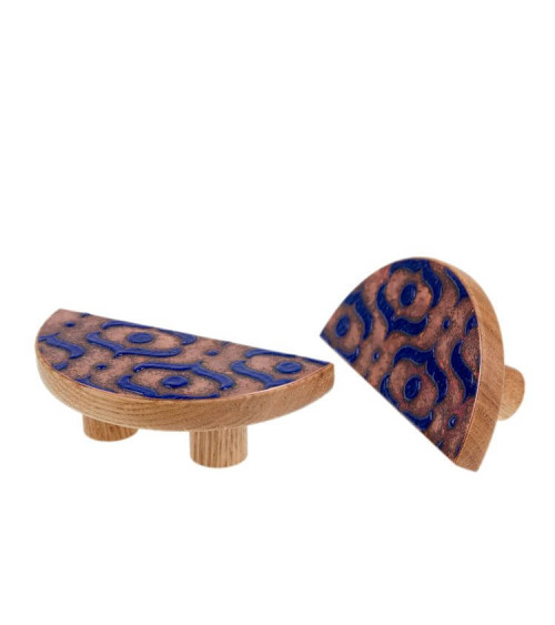 Poignée de Meuble en chêne émaillée semi-circulaire bleu