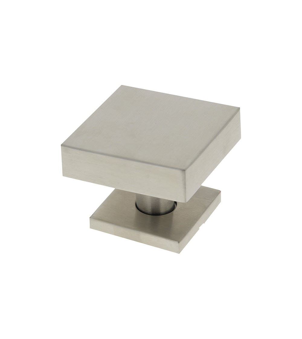 Bouton de Porte Carré 70x70mm Centre en Inox avec Rosace 52mm