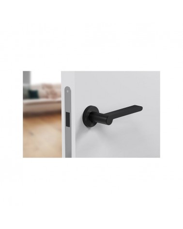 Poignée de porte en zamak Pandora poignée design vue de haut montée sur une porte entrouverte