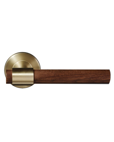 Poignée de porte en bois naturel de hêtre foncé traité et dorée mat - Iraty