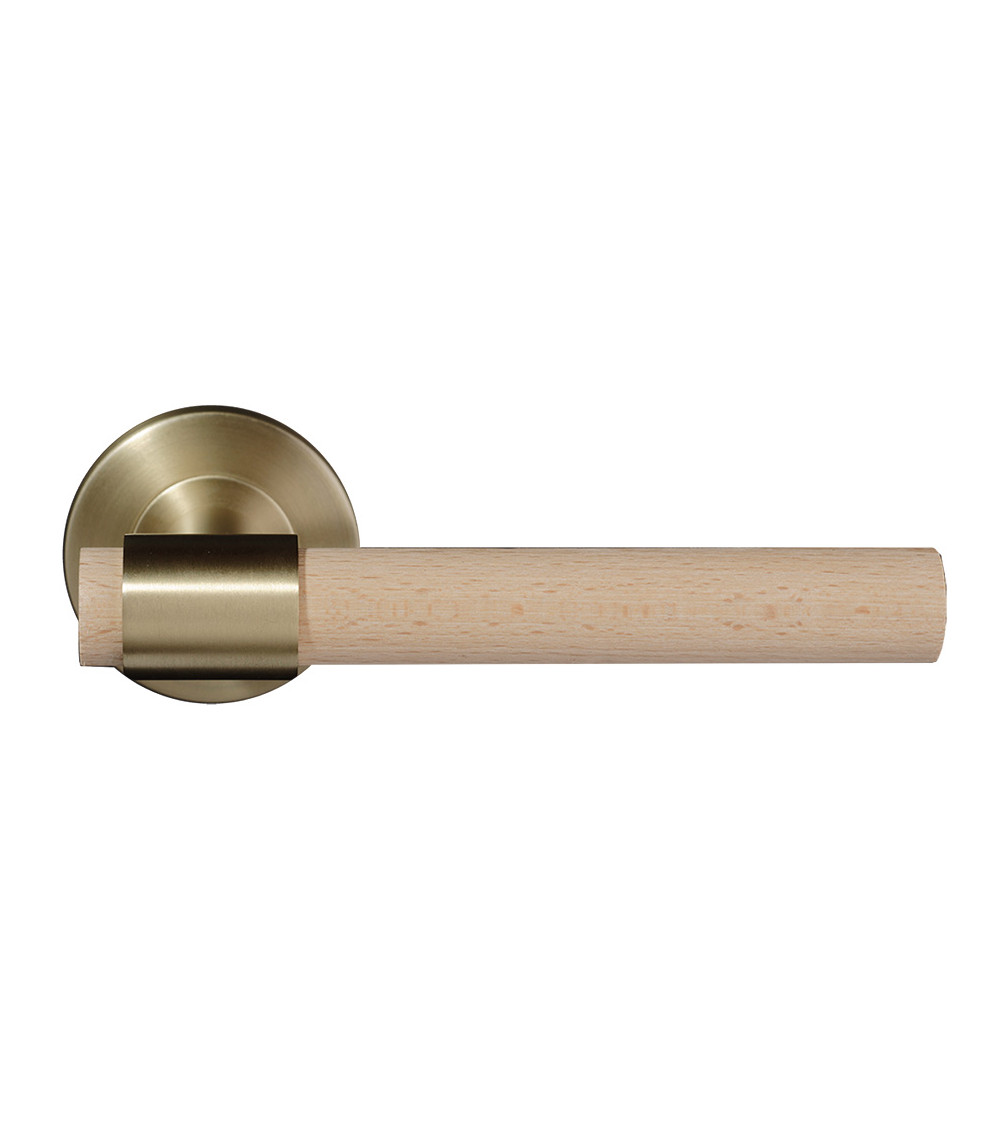 Poignée de porte en bois de hêtre naturel vernis et or satiné - Iraty