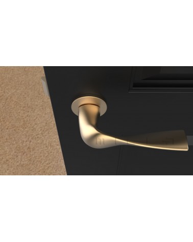 Poignée de porte zamak PETUNIA poignée design vue de haut montée sur une porte