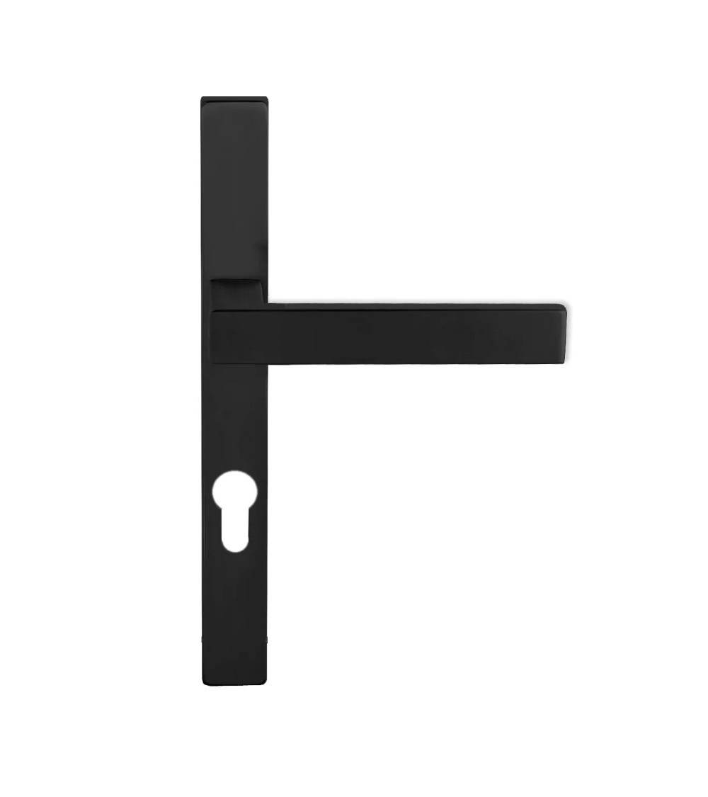 poignée de porte noire sur plaque fine et longue