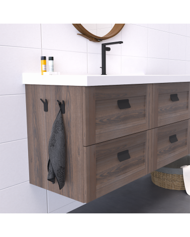 Poignée de meuble noire mat SEA poignée design vue en perspective montée sur un meuble salle de bain