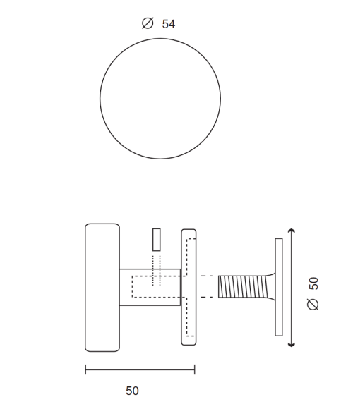 Bouton rond plat d.54 en aluminium sur rosace ronde