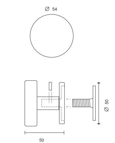 Bouton rond plat d.54 en aluminium sur rosace ronde