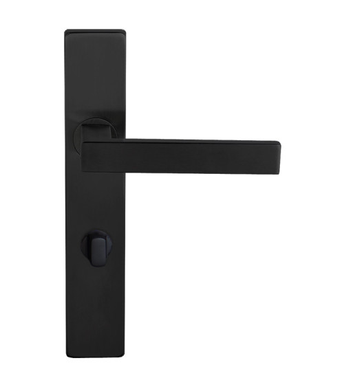 Poignée de porte noire sur plaque rectangulaire à fixations invisibles, entraxe 70 - modèle Majestea