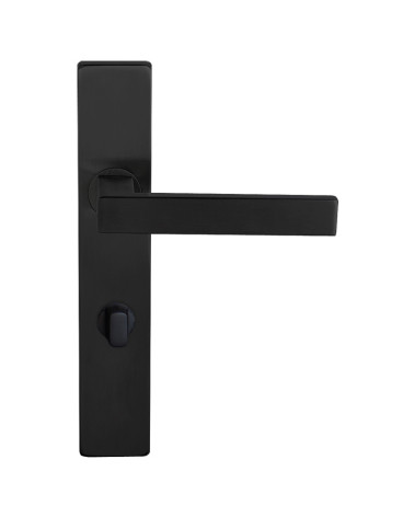 Poignée de porte noire sur plaque rectangulaire à fixations invisibles, entraxe 70 - modèle Majestea