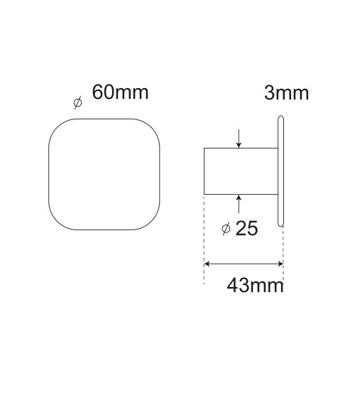 Patère murale carrée fine inox Noir mat D.60
