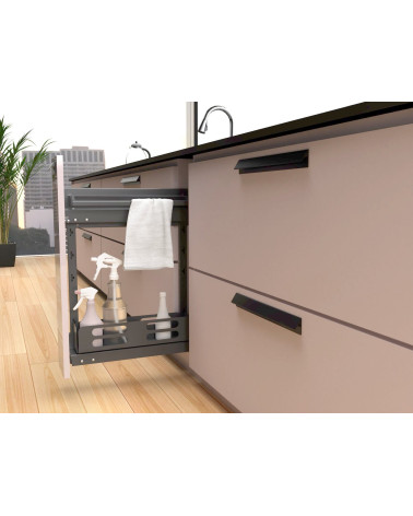 Poignée de meuble noire mat VERBA poignée design montée sur un meuble de cuisine