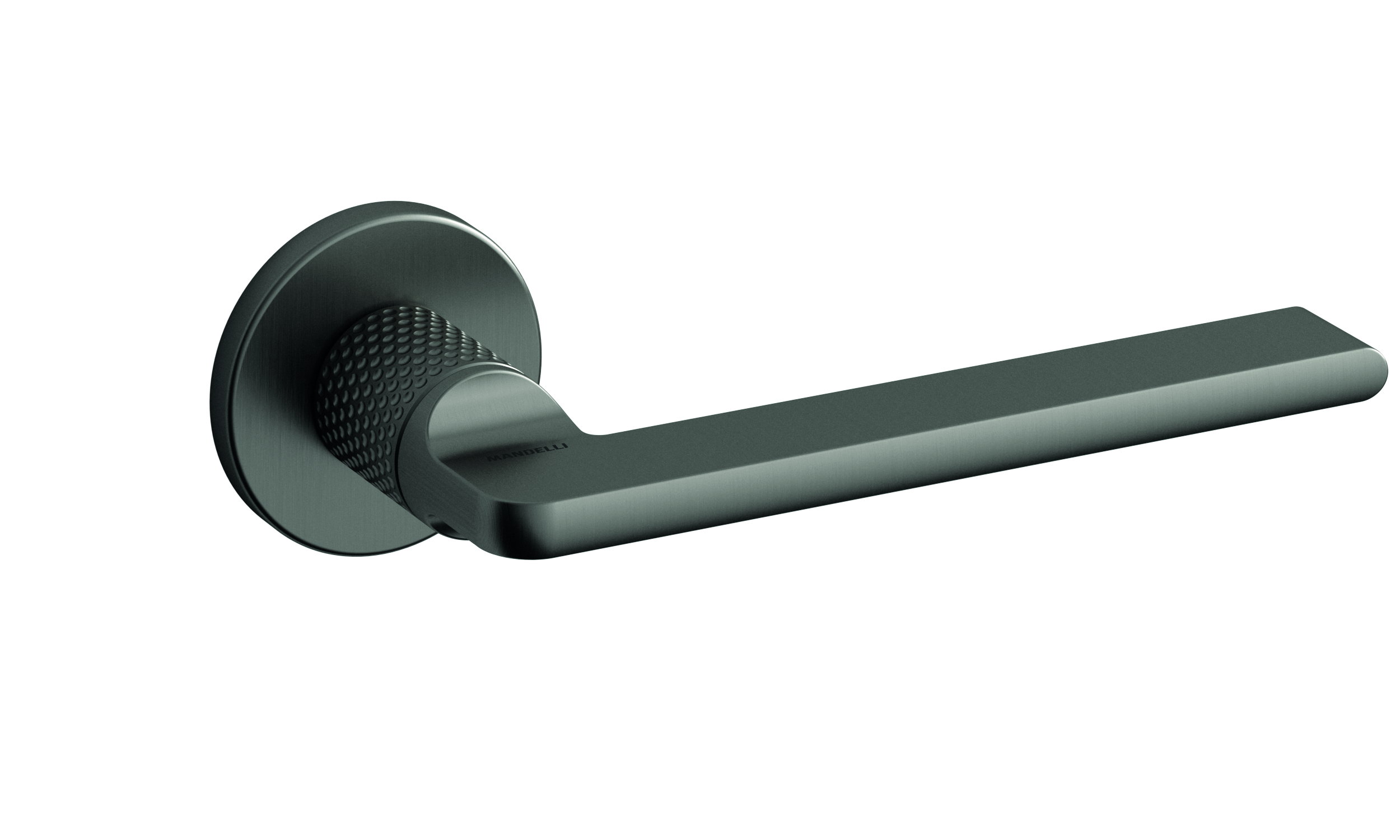 exceptional designer handle on a round plate in gun metal and anthracite grey finish