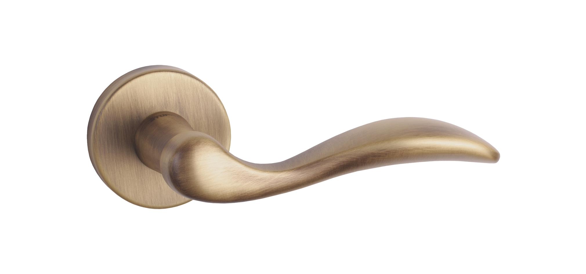 round interior handle that combines softness and curves with a matt antique patina colour for a very harmonious ensemble