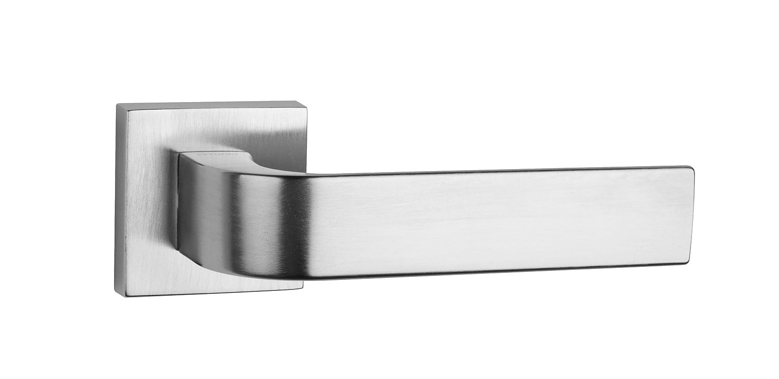 Interior door handle on 10 mm square plate in brushed chrome colour