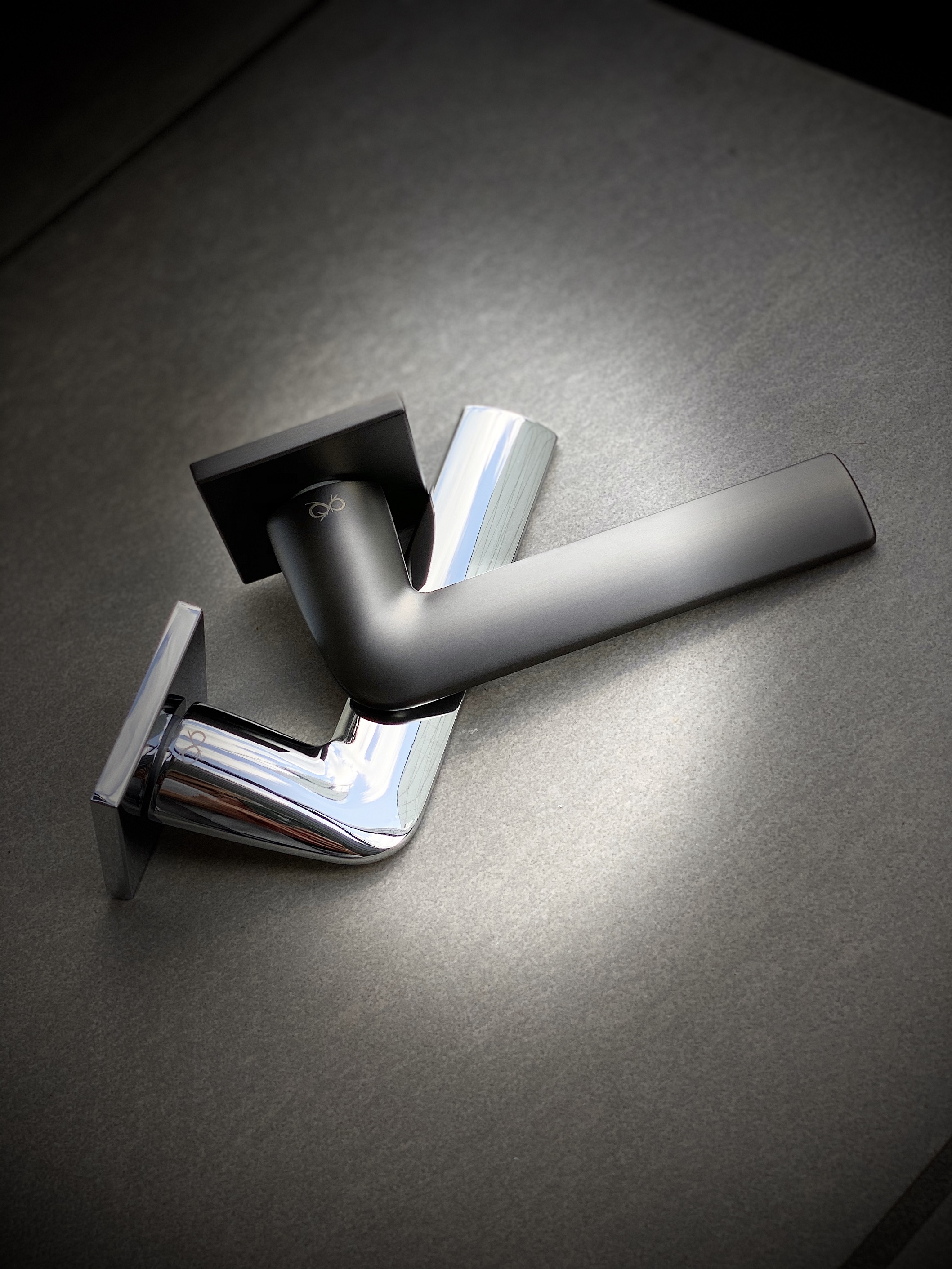 designer interior handle in gun metal, a very on-trend and stylish finish