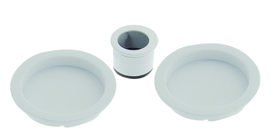 handle for sliding door in white finish with a round shape