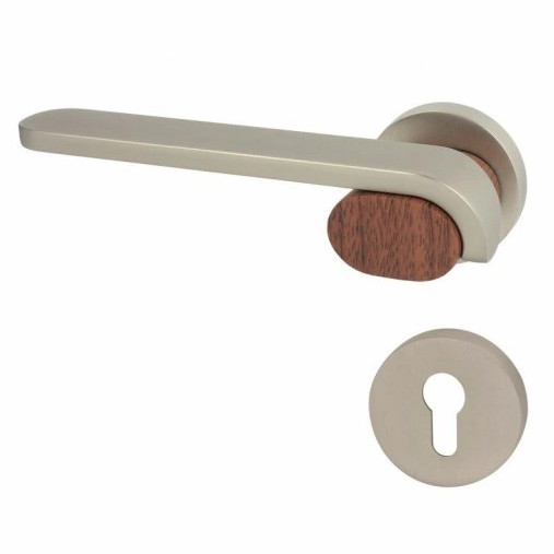 Atypical wood-effect door handle sold with an I-key rosette