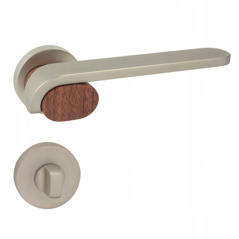 Wood-effect design handle on a round plate sold with a privacy rosette