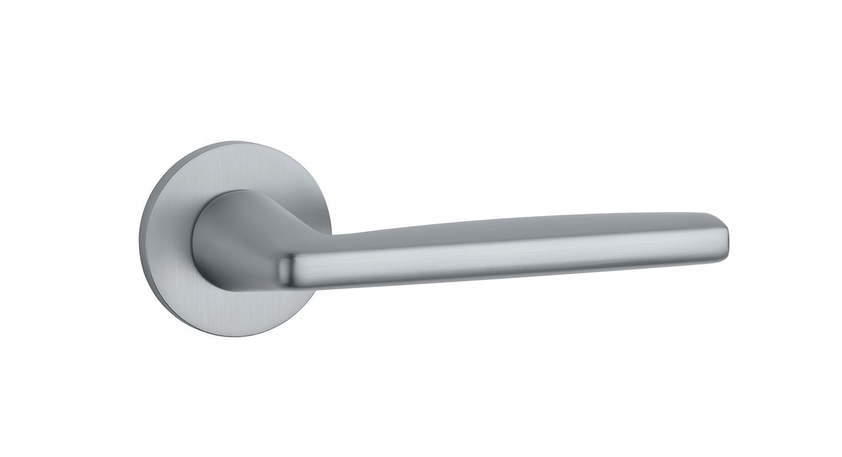 an elegant handle in satin chrome finish on a slim round plate