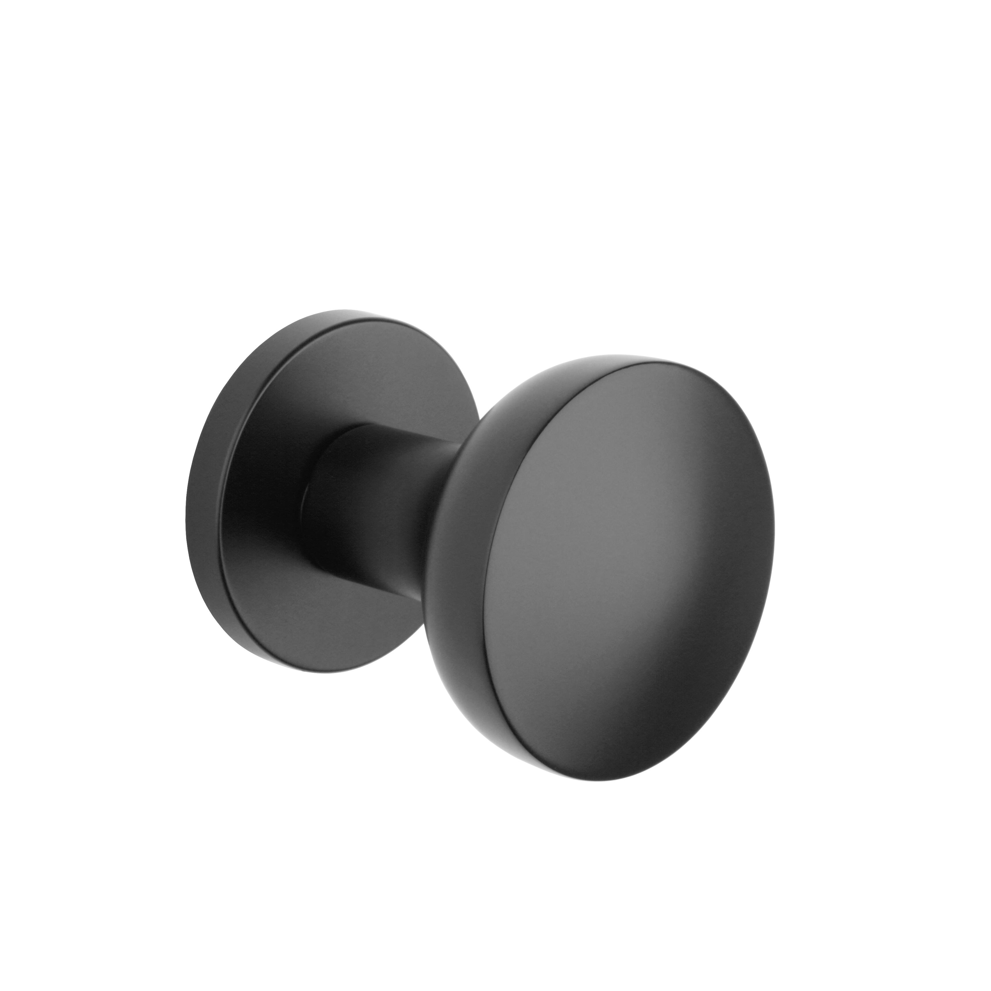 door knob sold by milla poignée in black finish on a round rose