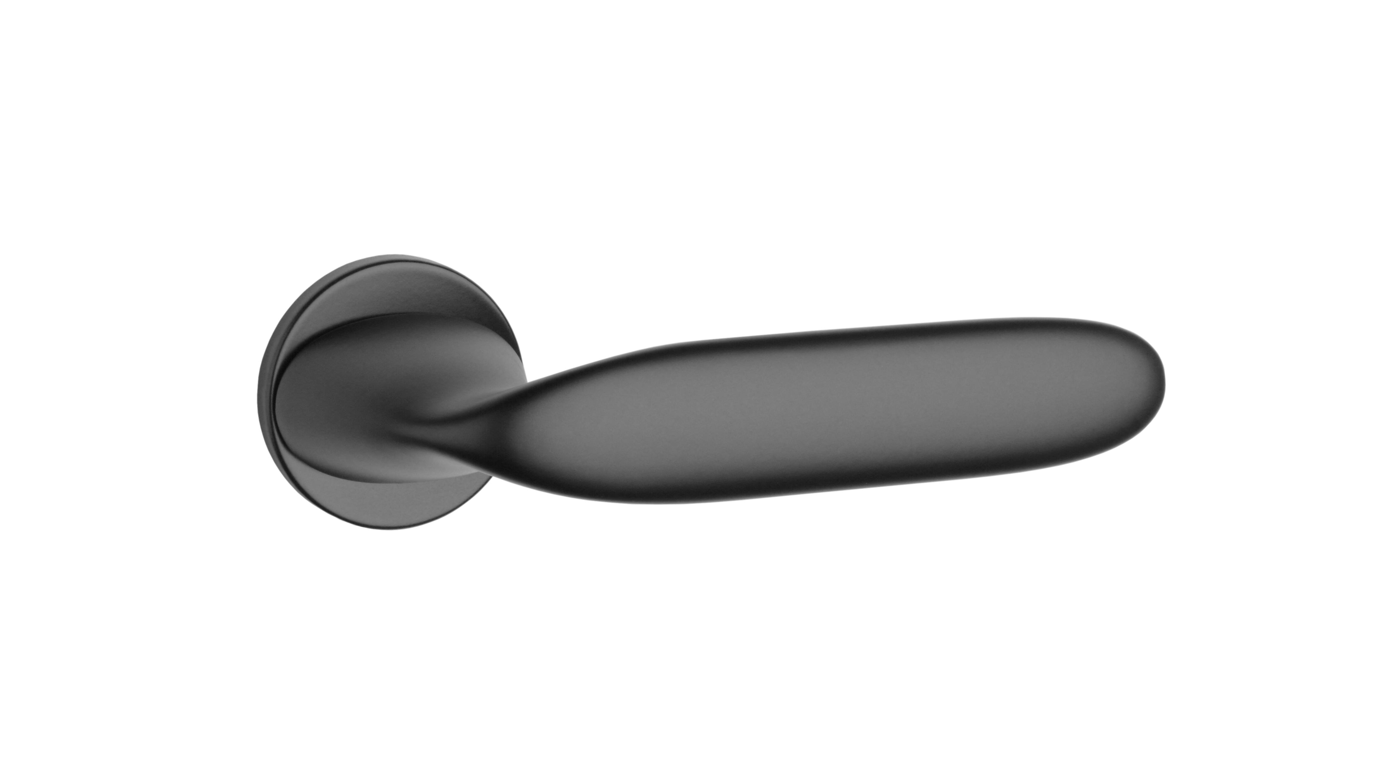 trendy interior handle in black finish on a round rose with rounded shapes