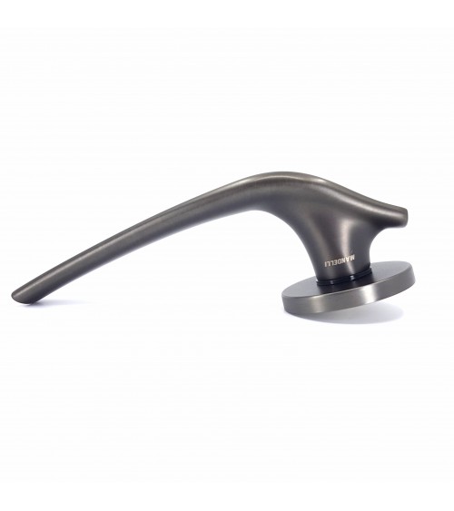 modern door handle in anthracite grey finish shaped like a riverbed