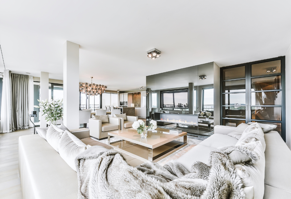 a designer interior decoration with a natural shade